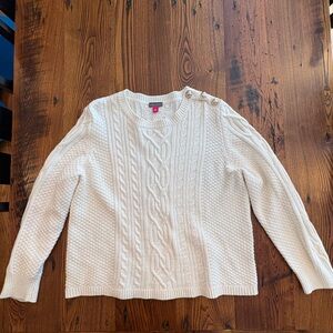 Vince Camuto Ivory Sweater Gold Buttons XL Cable Knit